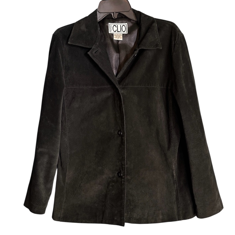 Vintage Clio Women's Size 10 Solid Black Leather Suede Button up Jacket